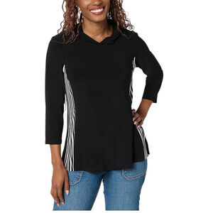Attitudes by Renee Women's La Roma Hooded Top w Stripe Detail Black - Regular